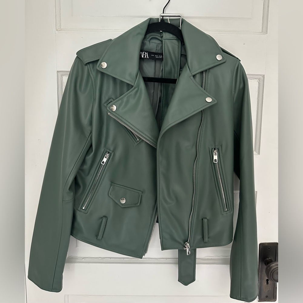 Zara Teal/Green Faux Leather Biker Jacket